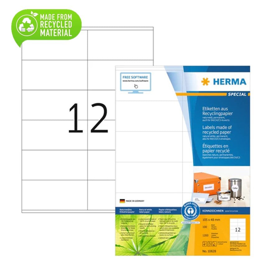 Herma Labels 12/sheet, 100% recycled, 100 sheets (2 packs/bundle)