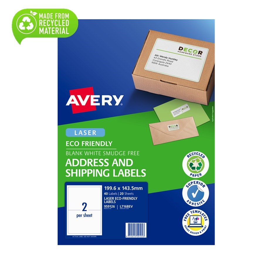 Avery Eco Address Labels 2/sheet, 20 sheets (2 packs/bundle)