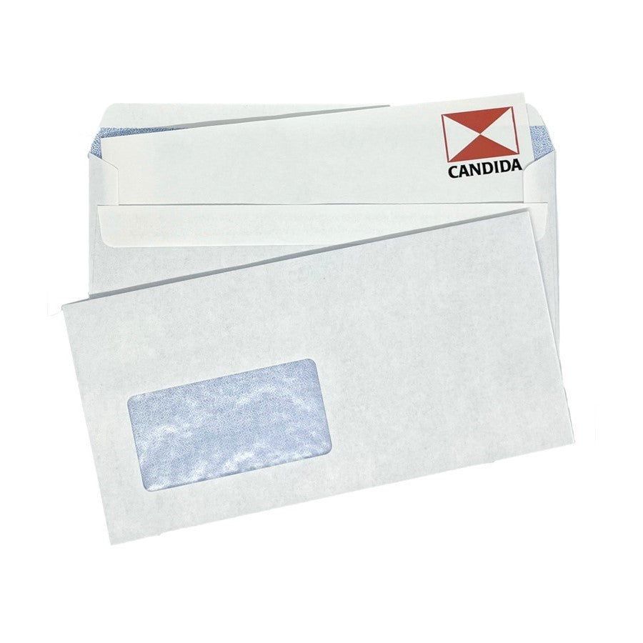 Candida White DLE Self-Seal Window Envelopes (500 envelopes/box)