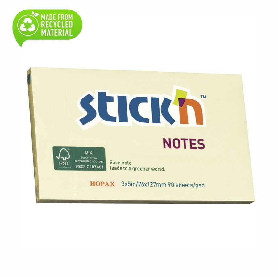 Stick'N FSC self-adhesive notepads, 76 x 127mm, light yellow (box of 12)