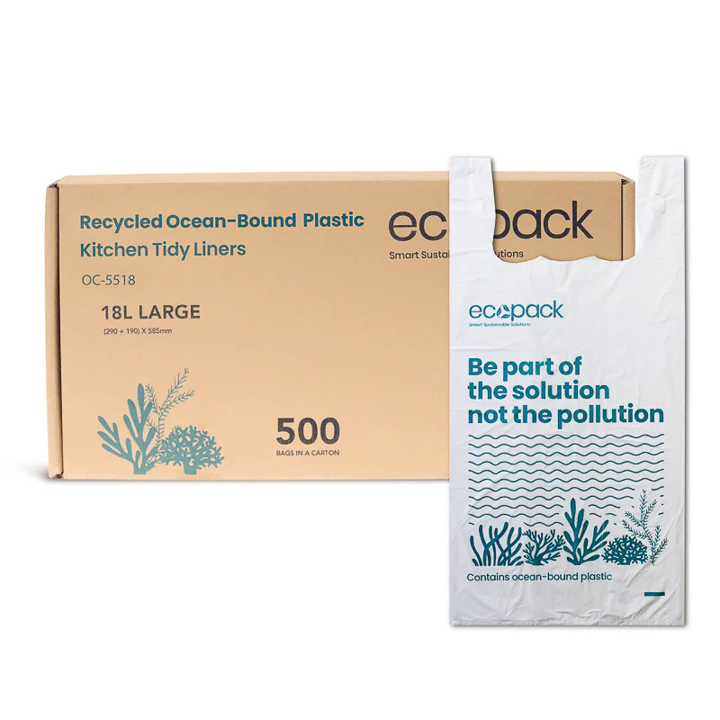 18L Bin Liners, 20% Ocean Recycled +30% gen recycled, SMALL 500/roll 480x585mm