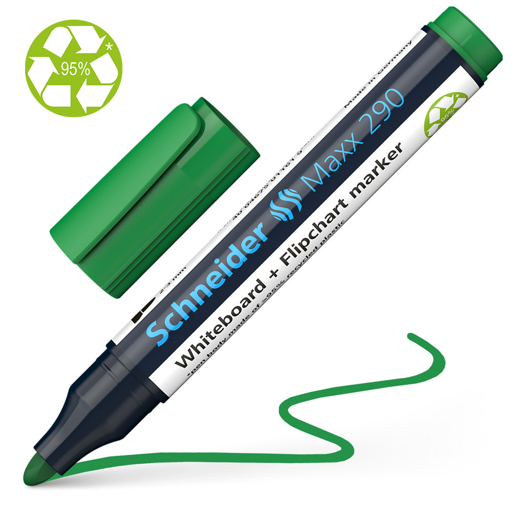 Schneider Erasable Whiteboard Marker, MAXX 290, GREEN (box of 10)