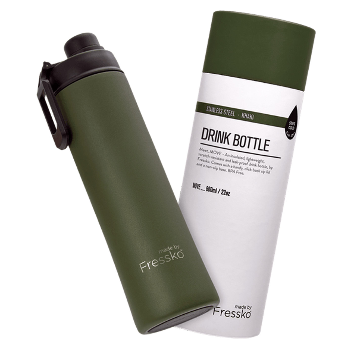 660ml stainless steel drink bottle (20 units/case) KHAKI