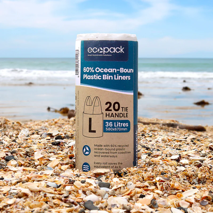 36L Bin Liners, 60% Ocean-bound Recycled, LARGE 20/roll 580x670mm