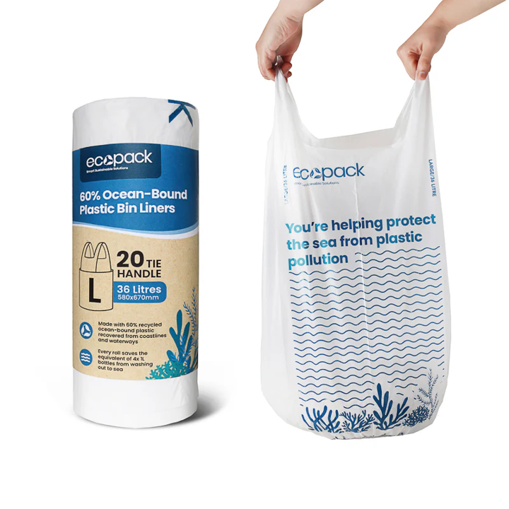 36L Bin Liners, 60% Ocean-bound Recycled, LARGE 20/roll 580x670mm